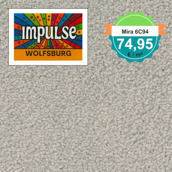 Draufsicht auf Vorwerk Mira 6C94 mit Preisetikett 74,95 €/m²